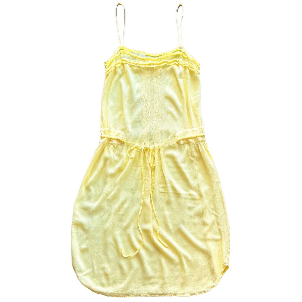 Ghost London Pale Yellow Slip Dress | Size Small | Ruffle + Drawstring - Picture 6 of 14